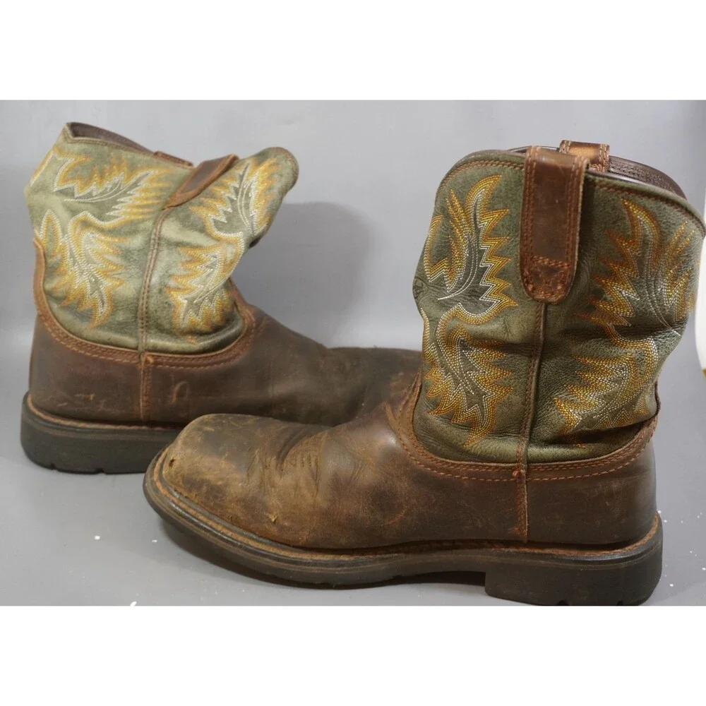 Ariat Work Sierra Square Wide Steel Toe Pull On Boots Brown 10017434 Men's 10 EE